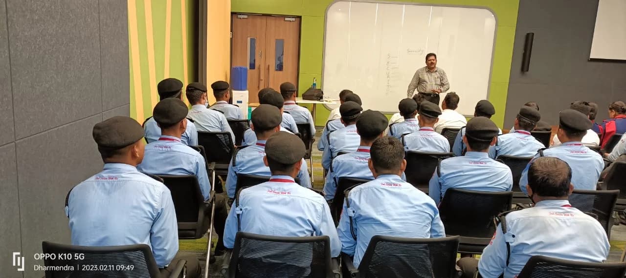 Security trainees seated in Sajag's classroom training facility